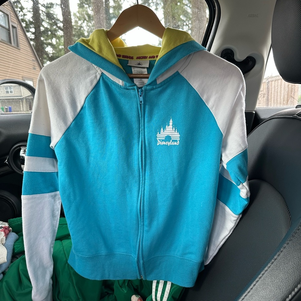 Disney Teal and White Zip-Up Hoodie with Yellow Lined Hood